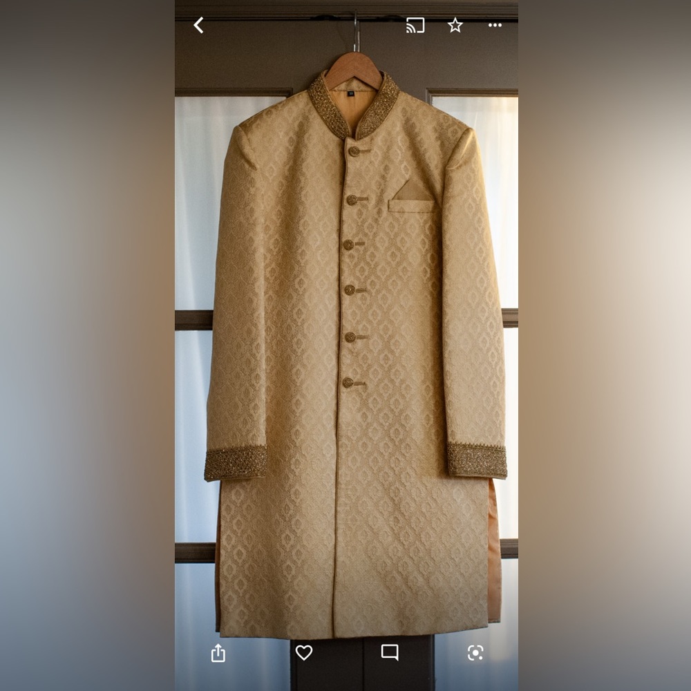 Men’s gold / beige wedding sherwani.  Size 38 (Indian clothing sizing)